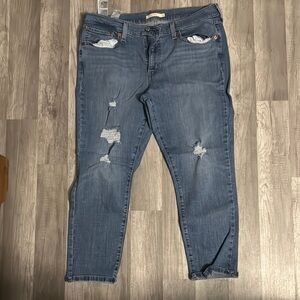 Levi's Blue Ankle Cropped Distressed Jeans